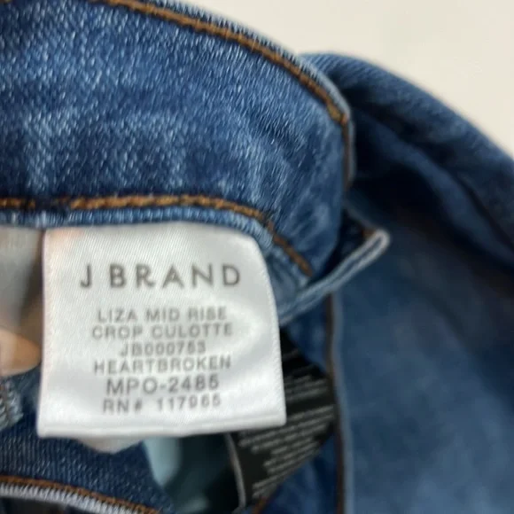 J Brand Liza wide leg cropped culotte denim jeans raw hem size 26 blue - Picture 4 of 4